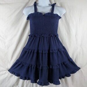 Planet Gold Young Girls' Blue Tiered Dress With Tie Straps Size XL